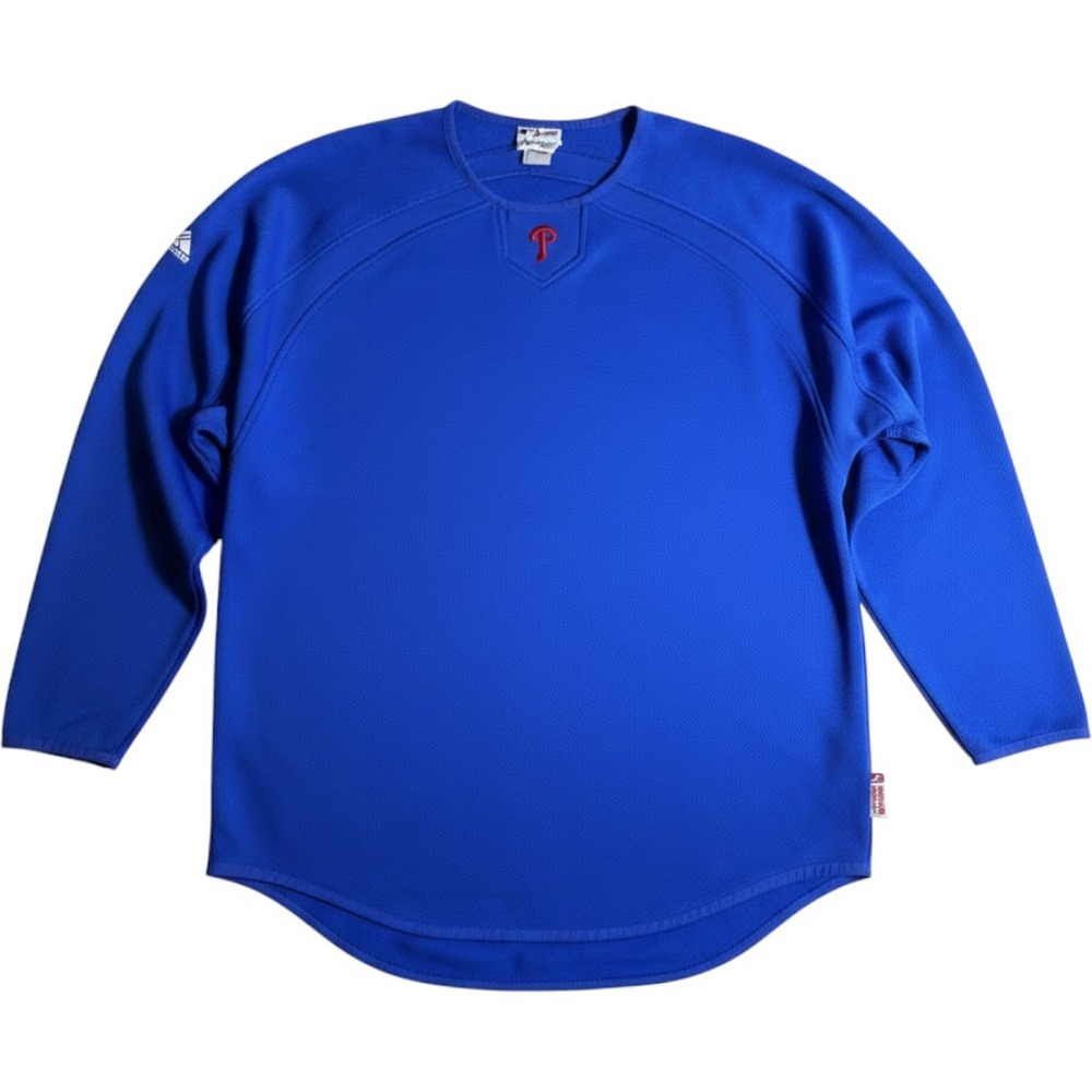 Vintage y2k Majestic Philadelphia Phillies Therma Base MLB Jersey Blue‎ Mens 2XL
